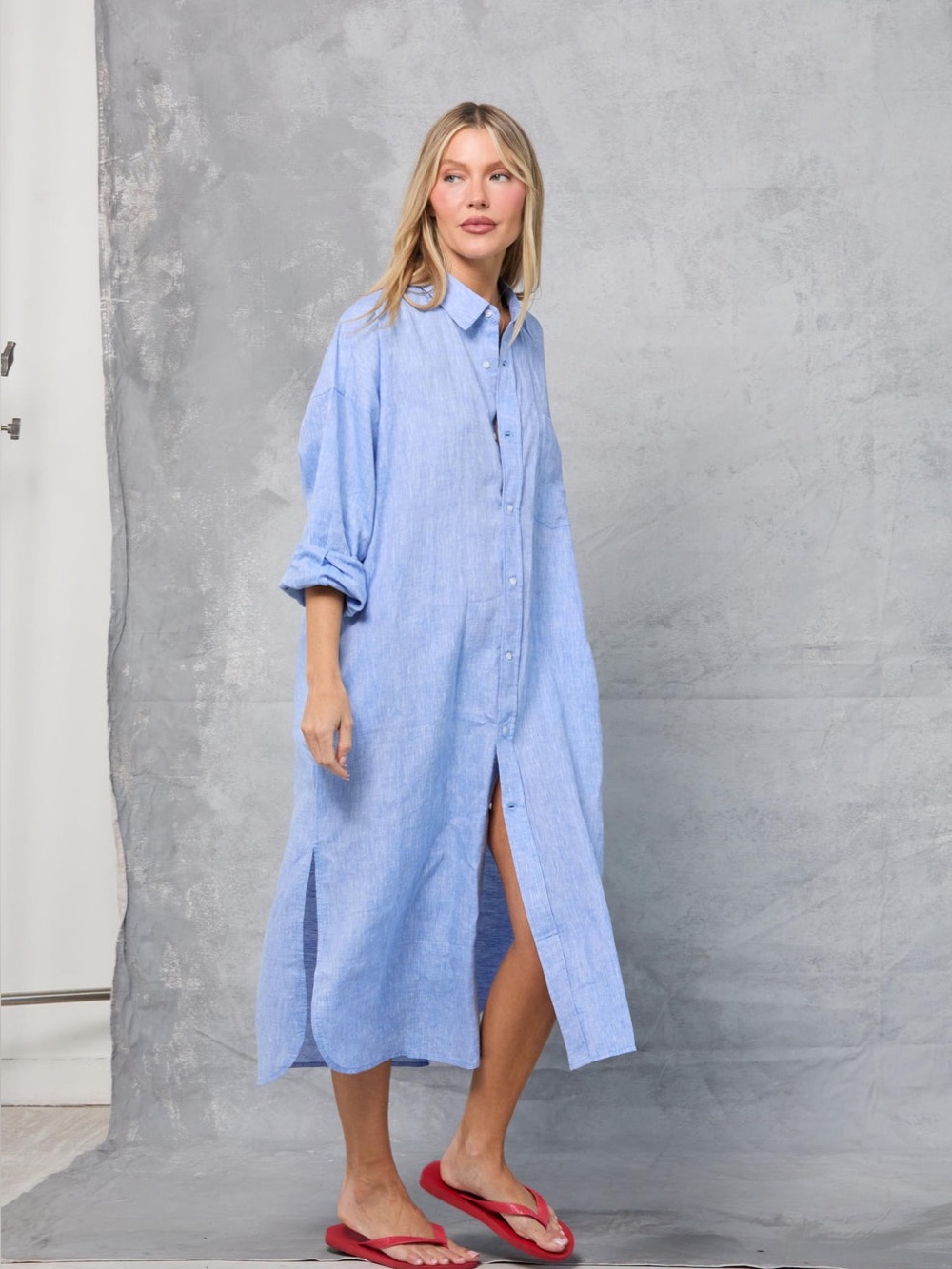 Mamene Florence Linen Shirt Dress in Chambray (Oversized) Size 1 US 4-8